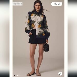 Farm Rio x Anthropologie Puff-Sleeve Printed Buttondown Blouse